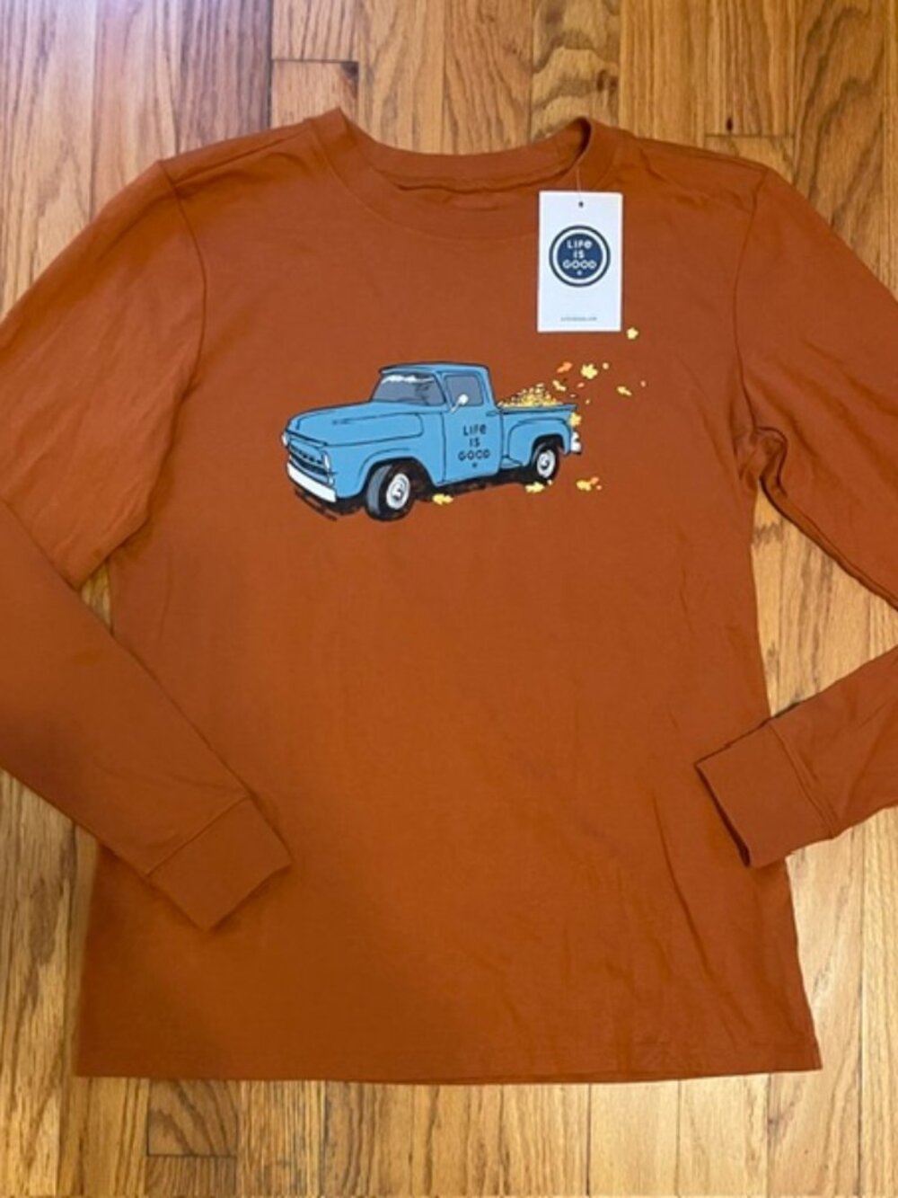 LIFE IS GOOD NWT Small Fall Leaves Truck Long Sleeve Tee
